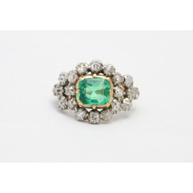 Georgian style Emerald and Diamond Cluster Ring