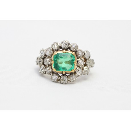 Georgian style Emerald and Diamond Cluster Ring