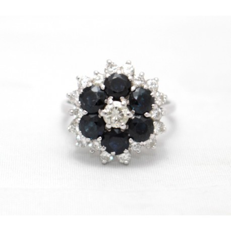 Diamond and Sapphire Cluster Ring