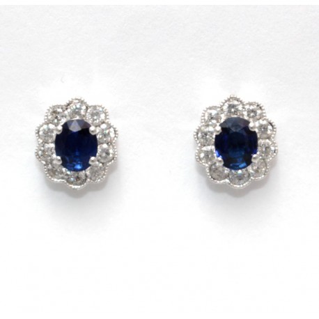 sapphire and diamond cluster stud earrings 18ct white gold