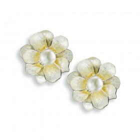 Enamel Silver Flower Earrings