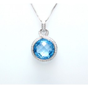 Blue Zircon and Diamond Pendant