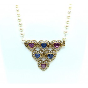 Sapphire and diamond pearl necklace