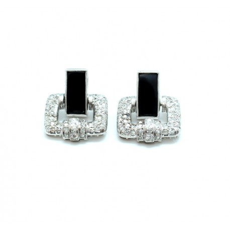 Art Deco Diamond and Onyx Earrings