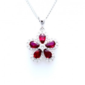Ruby and diamond flower pendant