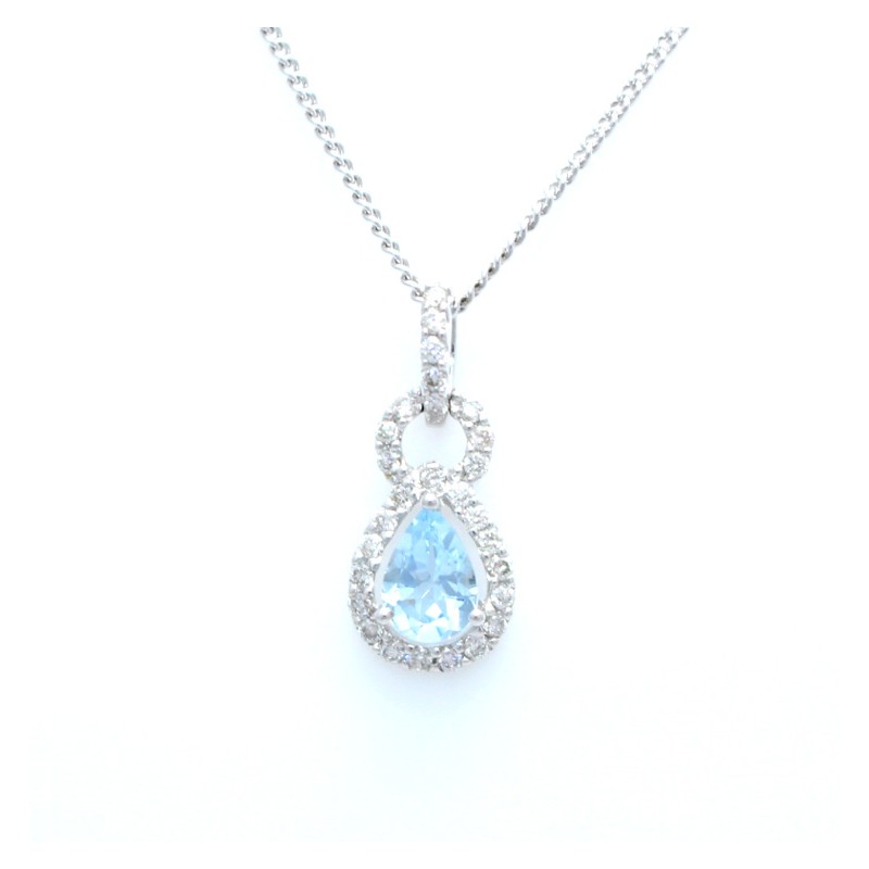 aquamarine and diamond pendant set in 18ct white gold