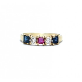 Sapphire, diamond and ruby set ring