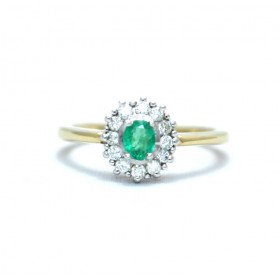 Emerald and diamond cluster ring