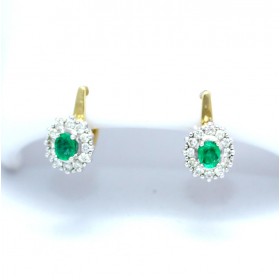 Emerald and diamond cluster drop earrings