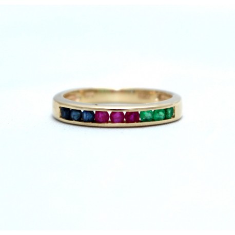 Emerald, ruby and sapphire ring