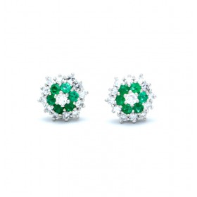 Emerald and diamond cluster earrings