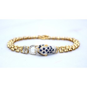 Diamond and sapphire leopard head bracelet