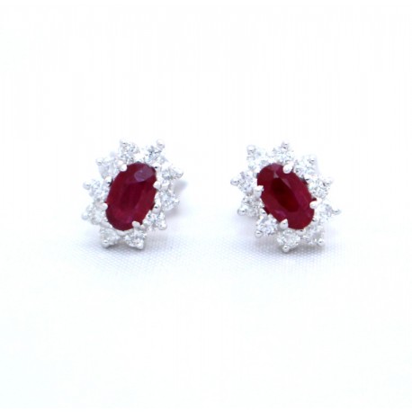 Ruby and diamond cluster stud earrings