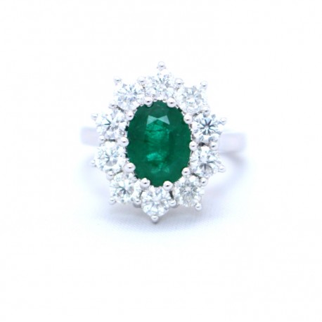 Emerald and diamond cluster ring