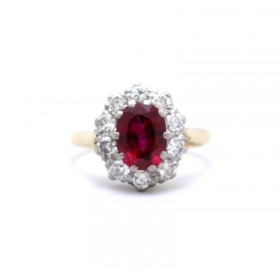 Traditional ruby and diamond cluster ring