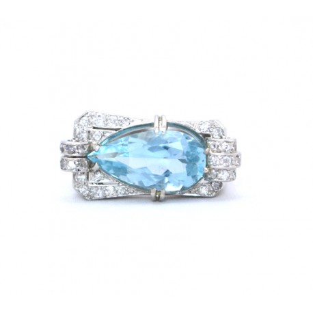 Art Deco Aquamarine and diamond cluster ring