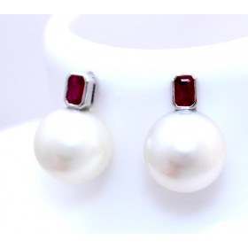 Large pearl earrings with rubies