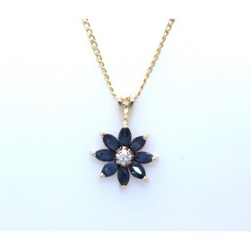 Flower shaped sapphire and diamond pendant