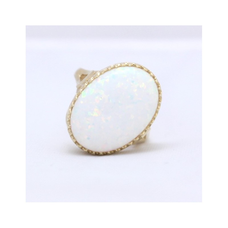 lab grown opal ring large stone 9ct yellow gold