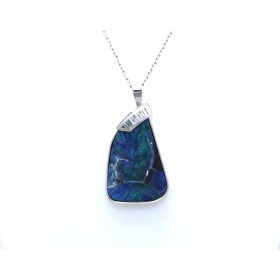 Boulder Opal and Diamond Baguette Pendant
