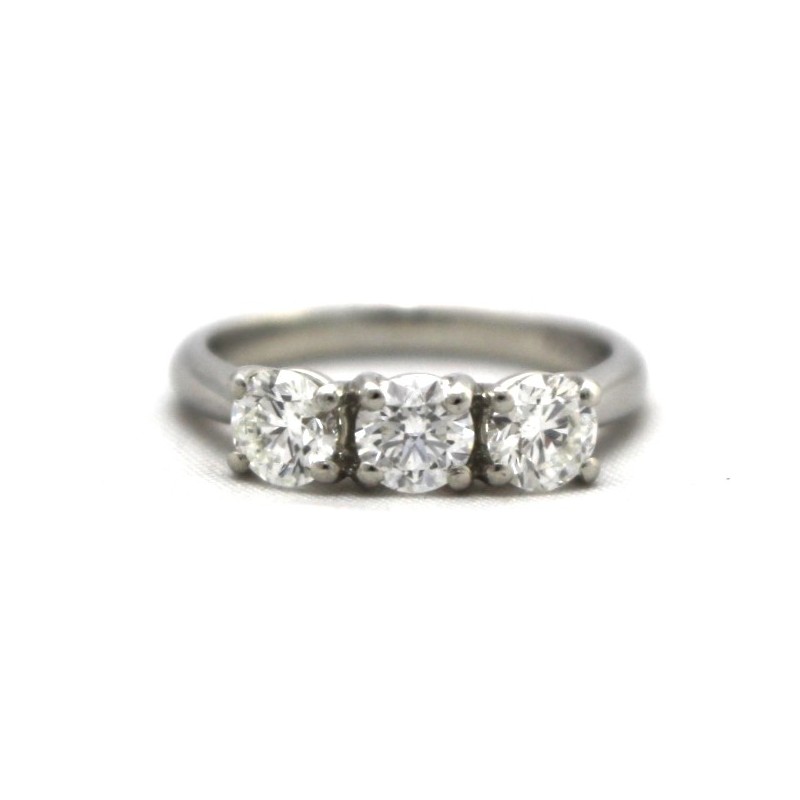 three stone diamond ring set in platinum