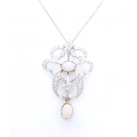 Opal and diamond ornate pendant