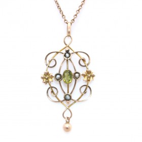 Edwardian Peridot and seed pearl pendant