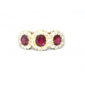 Triple cluster ruby and diamond ring