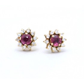 Ruby and diamond cluster earrings