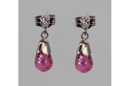 Diamond and Pink Tourmaline Drop Earrings