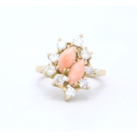 Coral and diamond ring