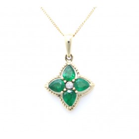 Emerald and diamond floral pendant