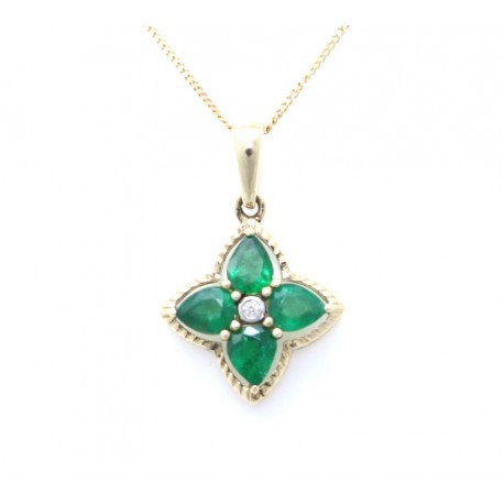 Emerald and diamond floral pendant