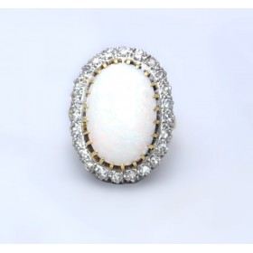 Large opal and diamond cluster ring