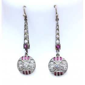 Ruby and diamond cluster drop earrings
