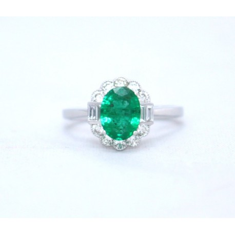 Emerald and diamond cluster ring