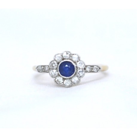 Sapphire and diamond cluster ring