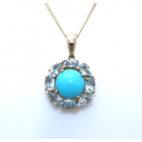 Turquoise and aquamarine pendant