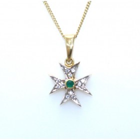 Star shaped diamond and emerald pendant