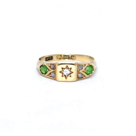 Demantoid Garnet and diamond ring