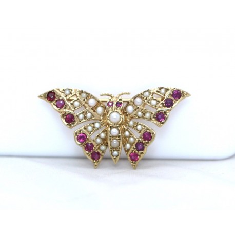 Butterfly brooch  with seed pearls and garnets