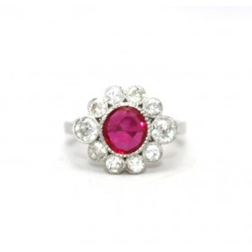 Ruby and diamond cluster ring