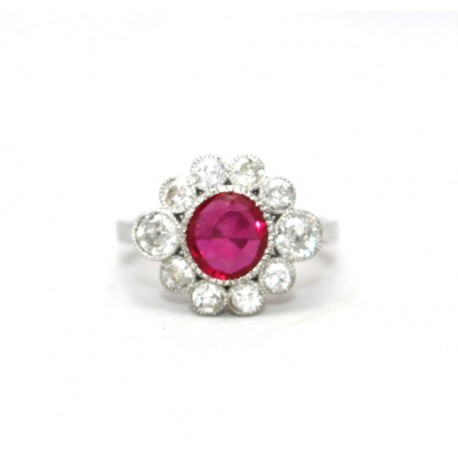 Ruby and diamond cluster ring