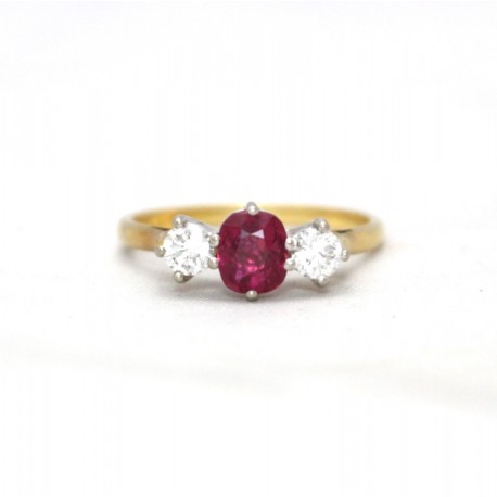 Ruby and diamond three stone ring