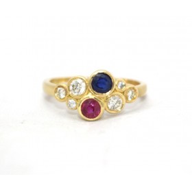 Ruby, sapphire and diamond bubble ring