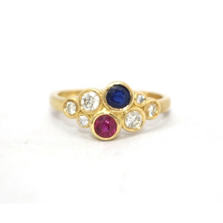 Ruby, sapphire and diamond bubble ring