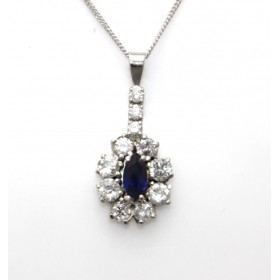 Sapphire and diamond cluster drop pendant