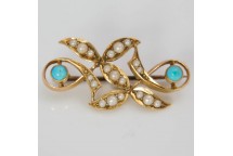 Turquoise and Pearl Brooch